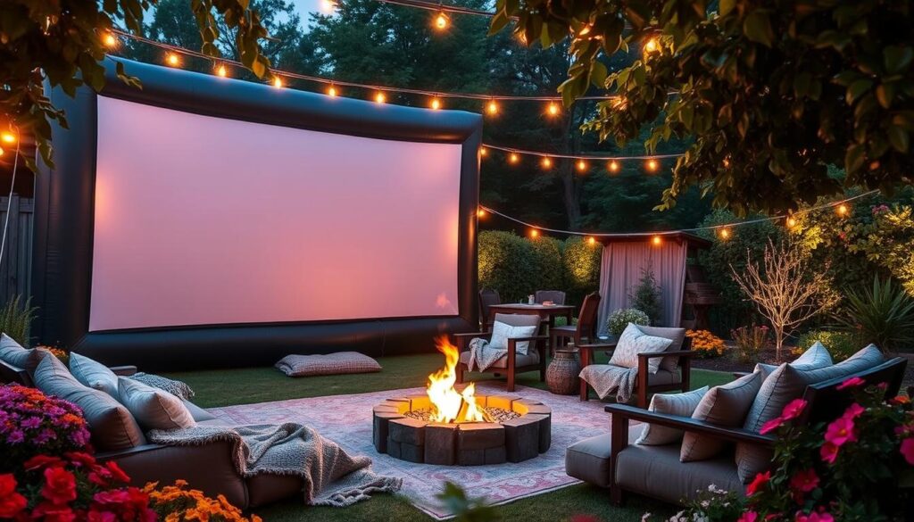 outdoor entertainment movie area setup